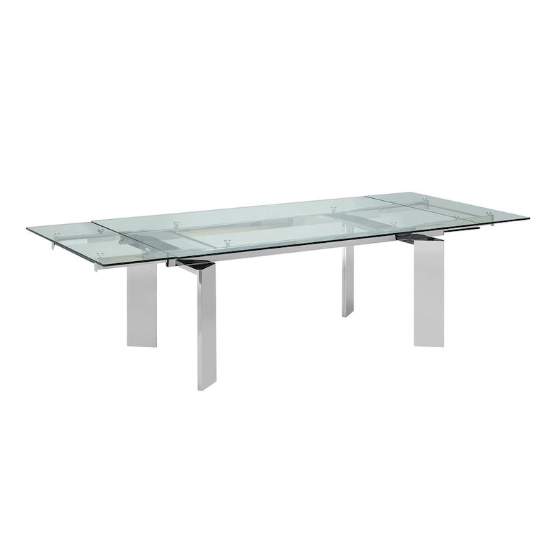 Table à Manger Extensible en Verre Transparent Chromé Argenté, 6-8 Places