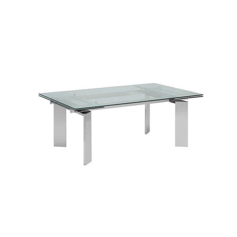 Table à Manger Extensible en Verre Transparent Chromé Argenté, 6-8 Places