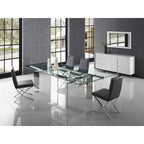 Table à Manger Extensible en Verre Transparent Chromé Argenté, 6-8 Places