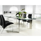 Table à Manger Extensible en Verre Transparent Chromé Argenté, 6-8 Places