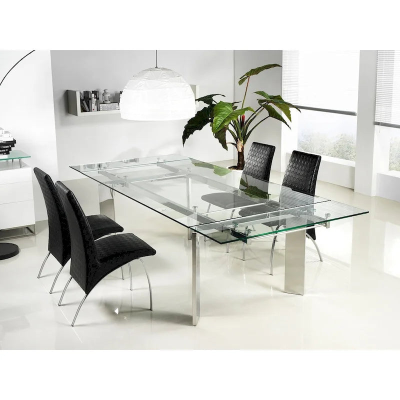 Table à Manger Extensible en Verre Transparent Chromé Argenté, 6-8 Places