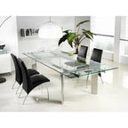Table à Manger Extensible en Verre Transparent Chromé Argenté, 6-8 Places