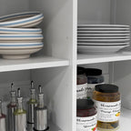 Desserte de cuisine blanche portative sur roulettes avec plateau en bois abattant, 2 tiroirs