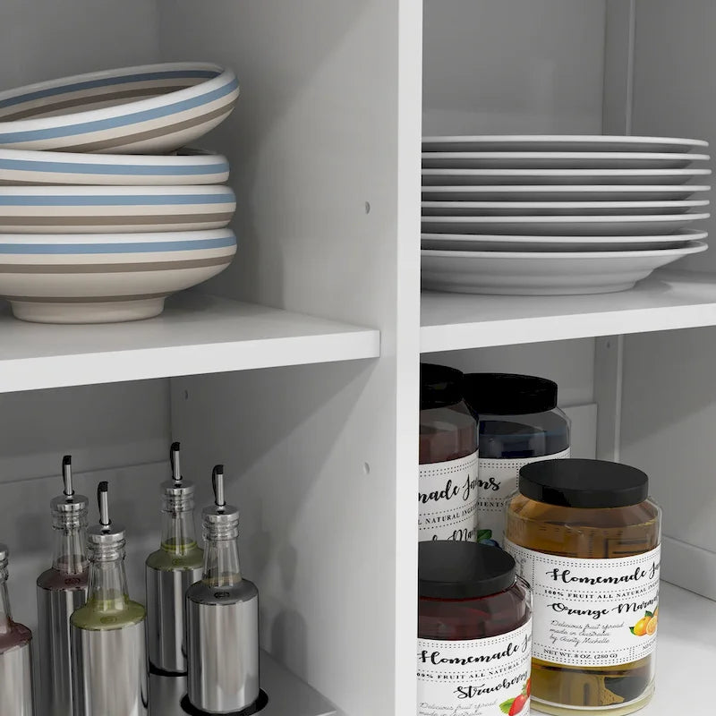 Desserte de cuisine blanche portative sur roulettes avec plateau en bois abattant, 2 tiroirs