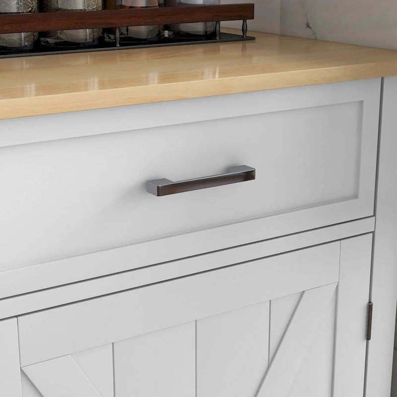 Desserte de cuisine blanche portative sur roulettes avec plateau en bois abattant, 2 tiroirs