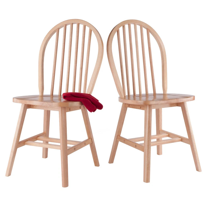 Chaise de salle à manger en bois naturel à dossier fuseau, lot de 2