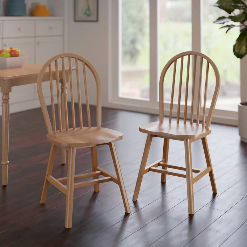 Chaise de salle à manger en bois naturel à dossier fuseau, lot de 2