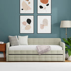 Lit de repos double capitonné beige / pierre / gris avec lit gigogne pour 2 personnes