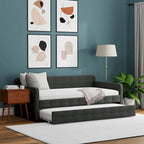 Lit de repos double capitonné beige / pierre / gris avec lit gigogne pour 2 personnes