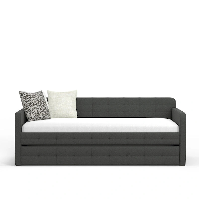 Lit de repos double capitonné beige / pierre / gris avec lit gigogne pour 2 personnes