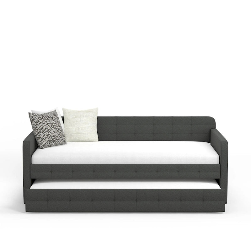 Lit de repos double capitonné beige / pierre / gris avec lit gigogne pour 2 personnes
