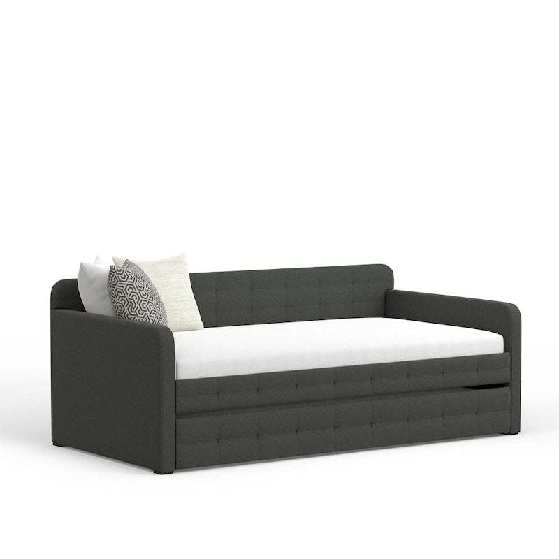 Lit de repos double capitonné beige / pierre / gris avec lit gigogne pour 2 personnes