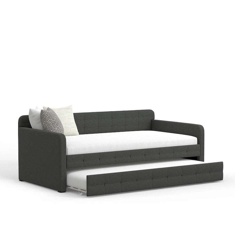 Lit de repos double capitonné beige / pierre / gris avec lit gigogne pour 2 personnes