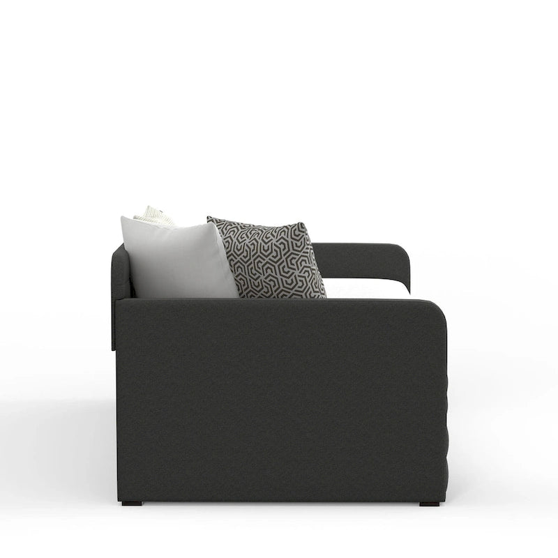 Lit de repos double capitonné beige / pierre / gris avec lit gigogne pour 2 personnes