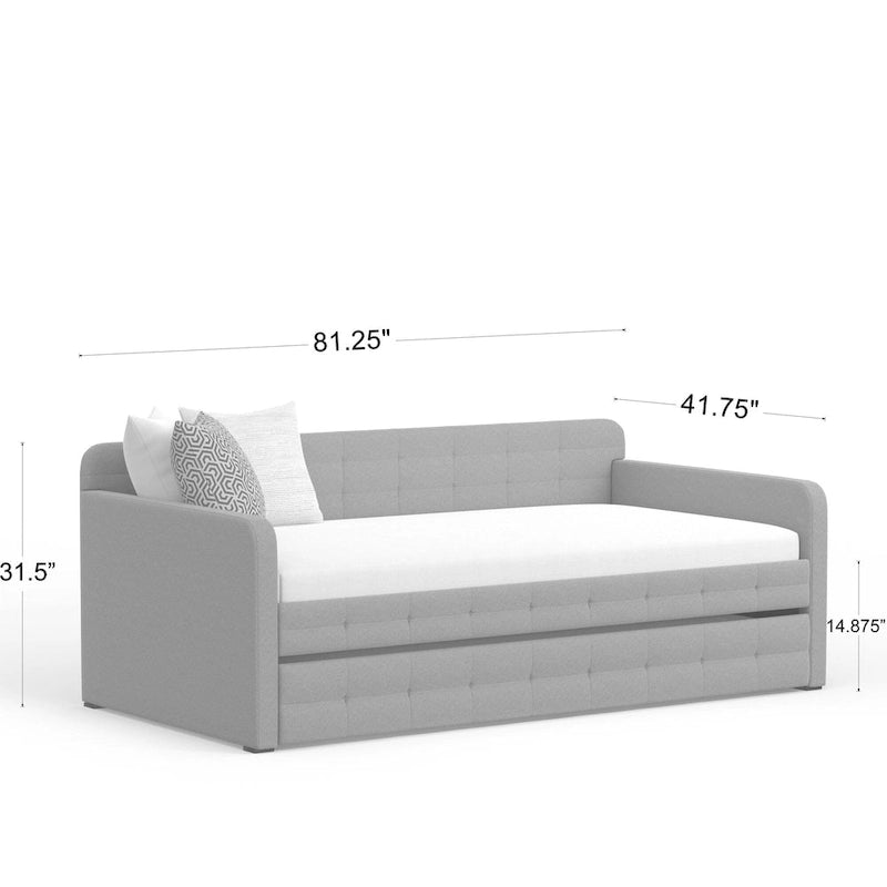 Lit de repos double capitonné beige / pierre / gris avec lit gigogne pour 2 personnes