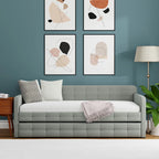 Lit de repos double capitonné beige / pierre / gris avec lit gigogne pour 2 personnes