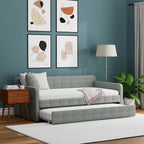 Lit de repos double capitonné beige / pierre / gris avec lit gigogne pour 2 personnes