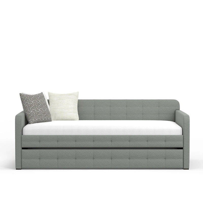 Lit de repos double capitonné beige / pierre / gris avec lit gigogne pour 2 personnes