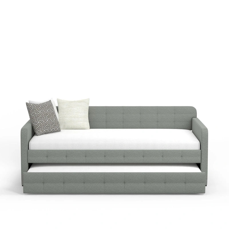 Lit de repos double capitonné beige / pierre / gris avec lit gigogne pour 2 personnes