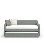 Lit de repos double capitonné beige / pierre / gris avec lit gigogne pour 2 personnes