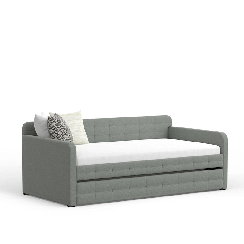 Lit de repos double capitonné beige / pierre / gris avec lit gigogne pour 2 personnes