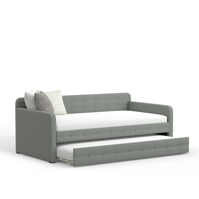 Lit de repos double capitonné beige / pierre / gris avec lit gigogne pour 2 personnes