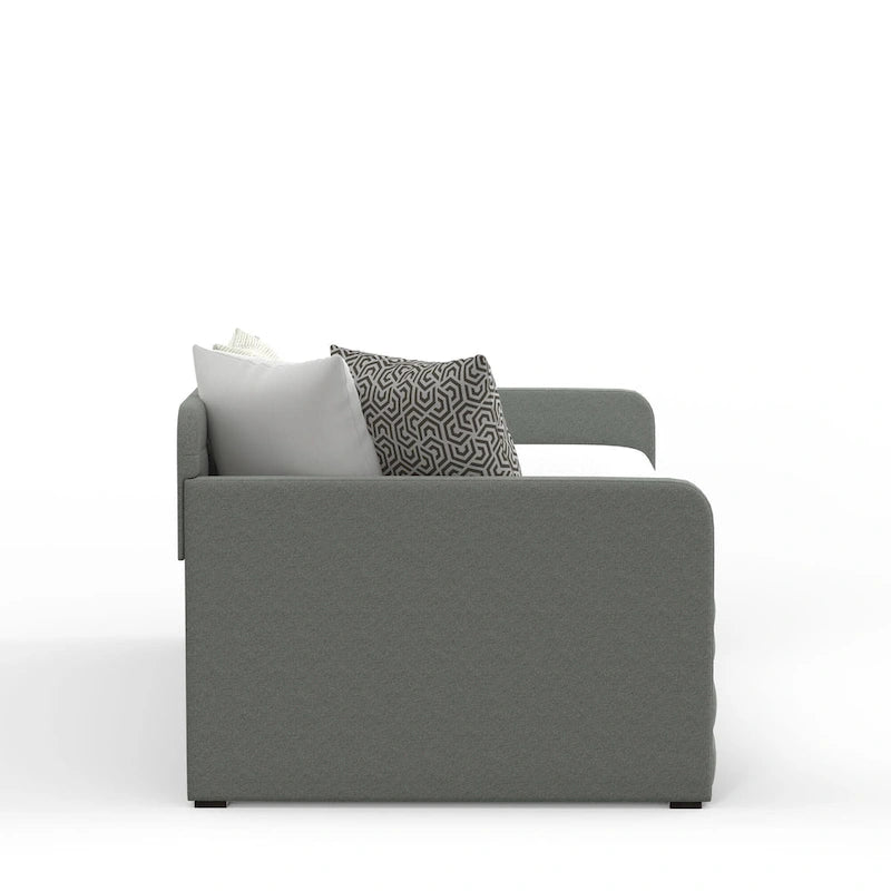 Lit de repos double capitonné beige / pierre / gris avec lit gigogne pour 2 personnes
