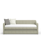 Lit de repos double capitonné beige / pierre / gris avec lit gigogne pour 2 personnes