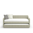 Lit de repos double capitonné beige / pierre / gris avec lit gigogne pour 2 personnes