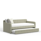 Lit de repos double capitonné beige / pierre / gris avec lit gigogne pour 2 personnes