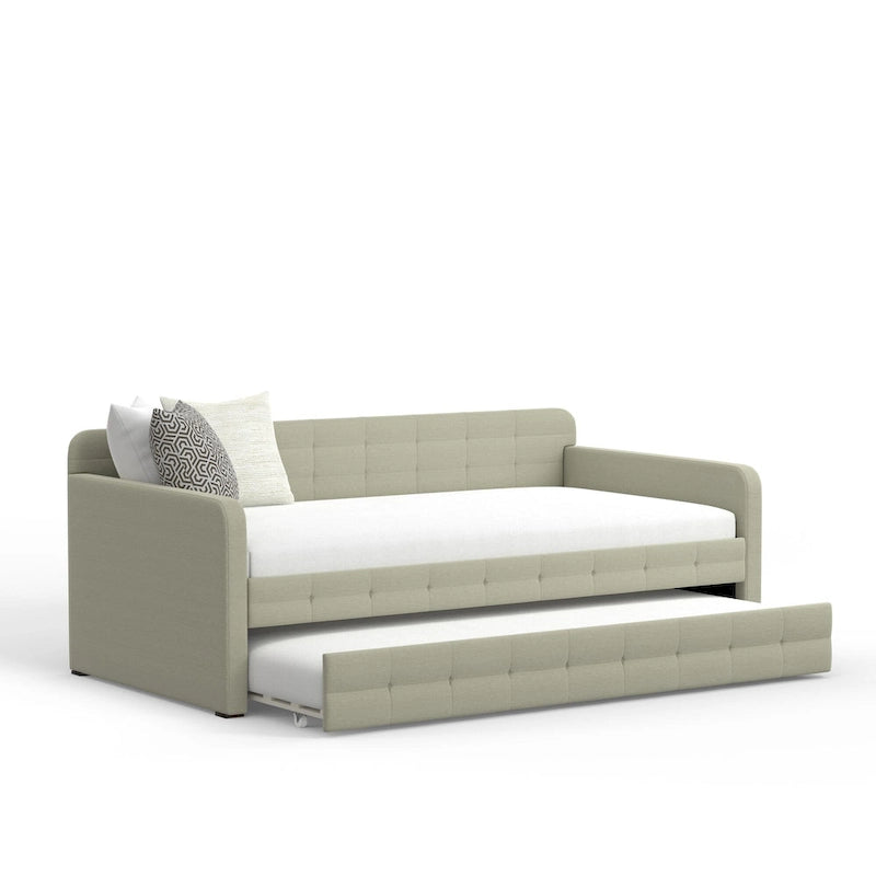 Lit de repos double capitonné beige / pierre / gris avec lit gigogne pour 2 personnes