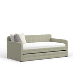 Lit de repos double capitonné beige / pierre / gris avec lit gigogne pour 2 personnes