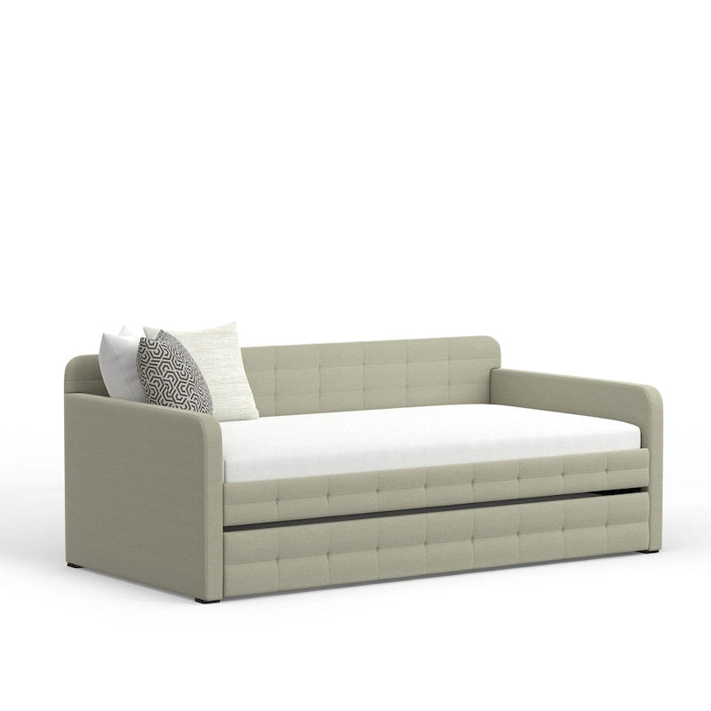 Lit de repos double capitonné beige / pierre / gris avec lit gigogne pour 2 personnes