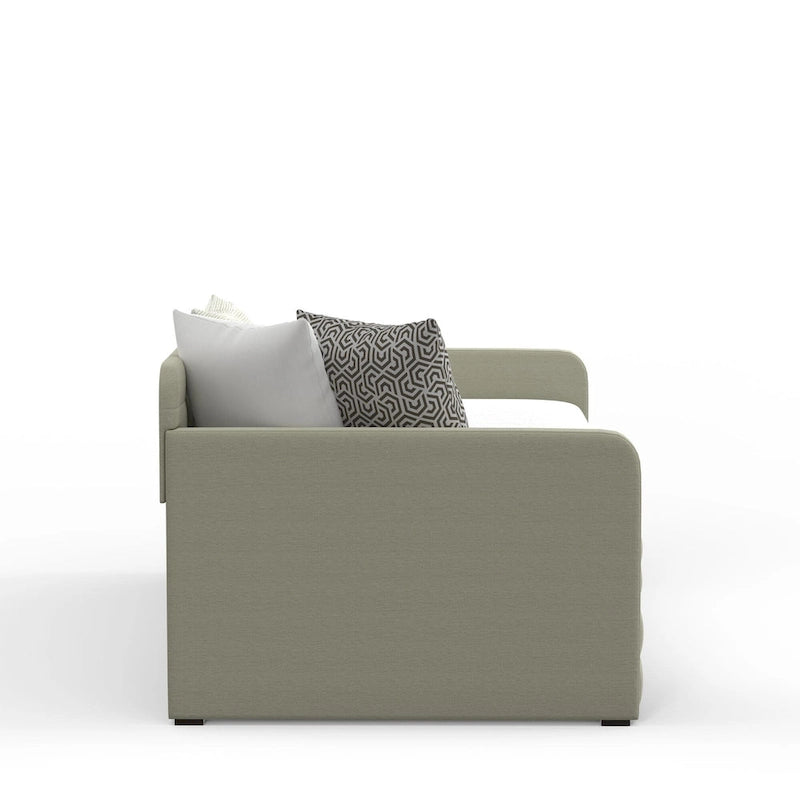 Lit de repos double capitonné beige / pierre / gris avec lit gigogne pour 2 personnes