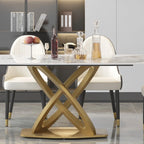 Table à manger rectangulaire en pierre frittée de 71", base dorée, Pandora/Noir/Blanc, 6 à 8 places