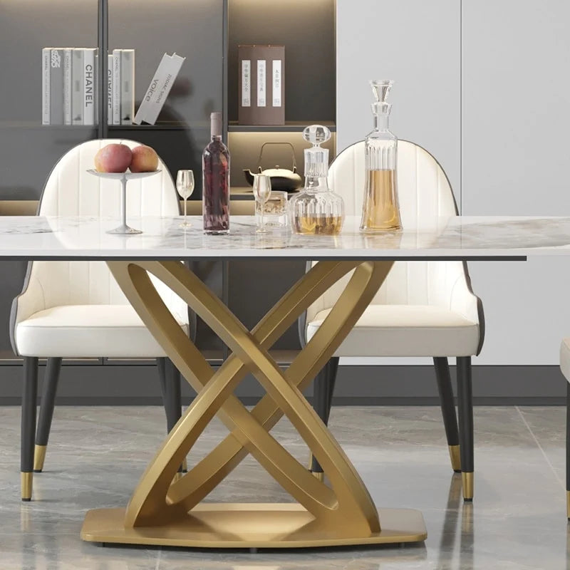 Table à manger rectangulaire en pierre frittée de 71", base dorée, Pandora/Noir/Blanc, 6 à 8 places