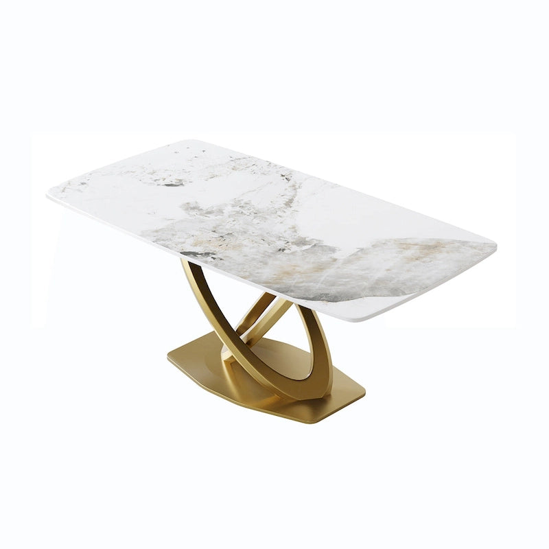 Table à manger rectangulaire en pierre frittée de 71", base dorée, Pandora/Noir/Blanc, 6 à 8 places