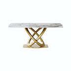 Table à manger rectangulaire en pierre frittée de 71", base dorée, Pandora/Noir/Blanc, 6 à 8 places