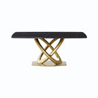 Table à manger rectangulaire en pierre frittée de 71", base dorée, Pandora/Noir/Blanc, 6 à 8 places