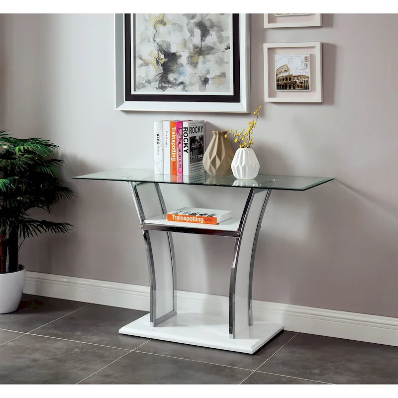 Console de canapé moderne à 2 étagères en verre trempé blanc/noir