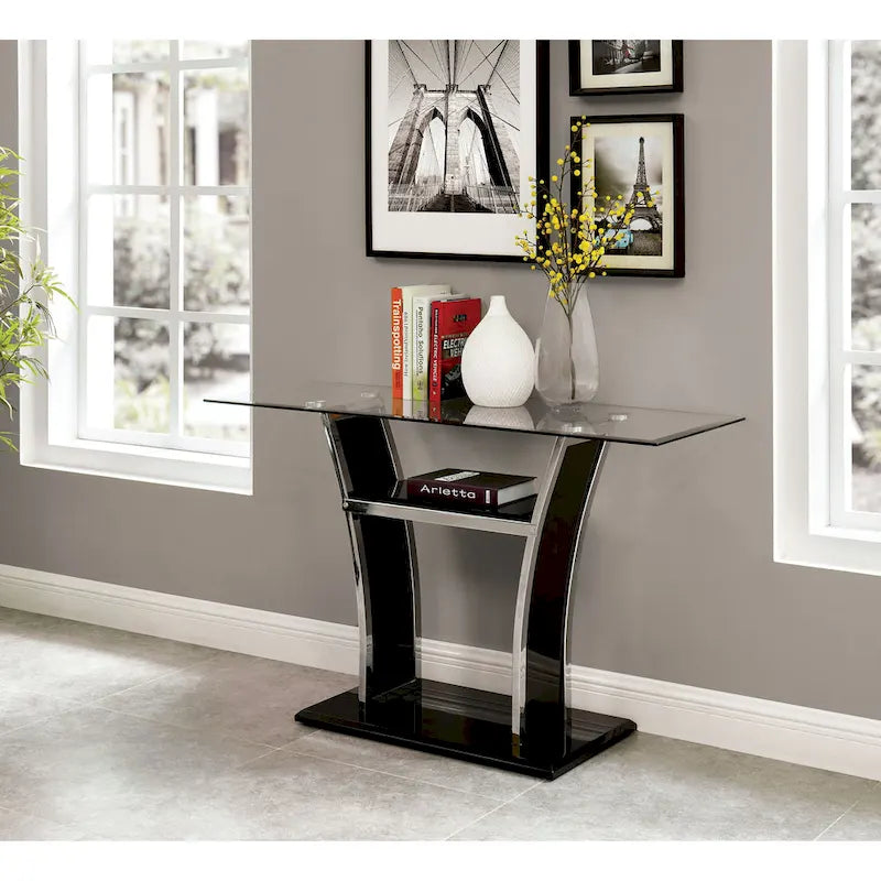 Console de canapé moderne à 2 étagères en verre trempé blanc/noir