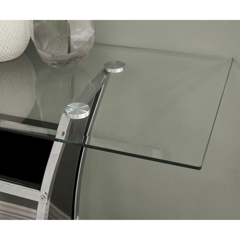 Console de canapé moderne à 2 étagères en verre trempé blanc/noir