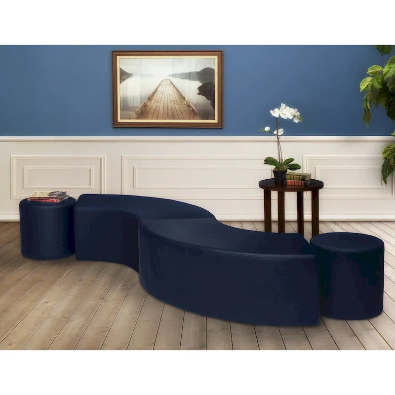 Ottoman en peluche semi-circulaire, noir/vert/bleu sarcelle/gris/bleu, lot de 2