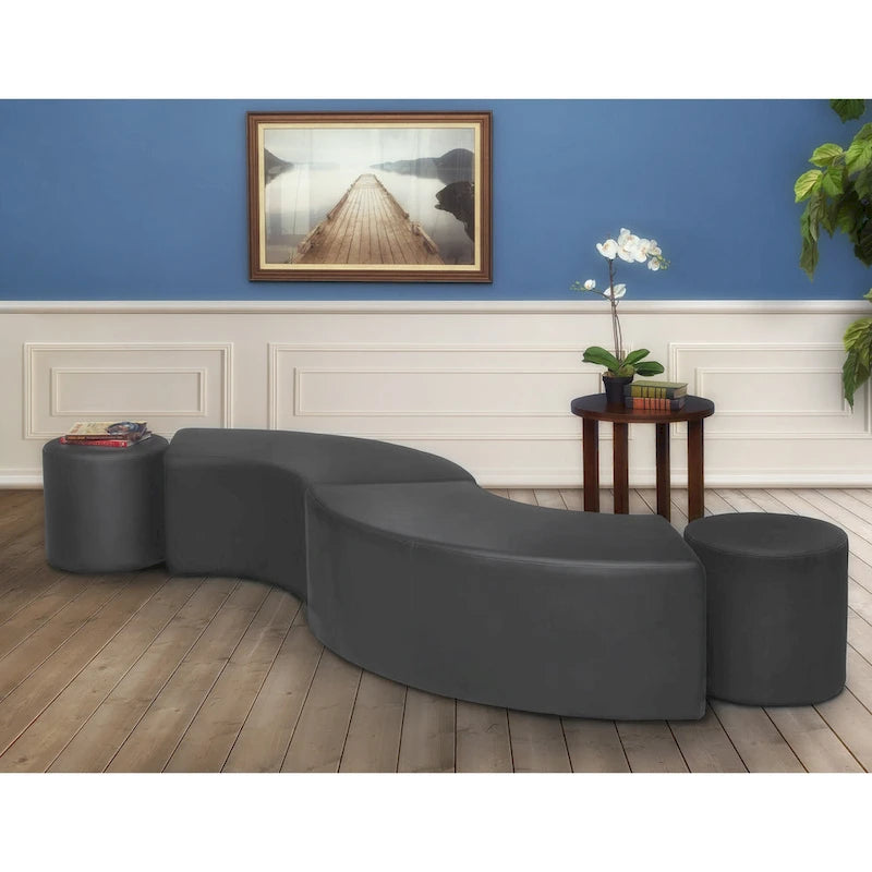 Ottoman en peluche semi-circulaire, noir/vert/bleu sarcelle/gris/bleu, lot de 2