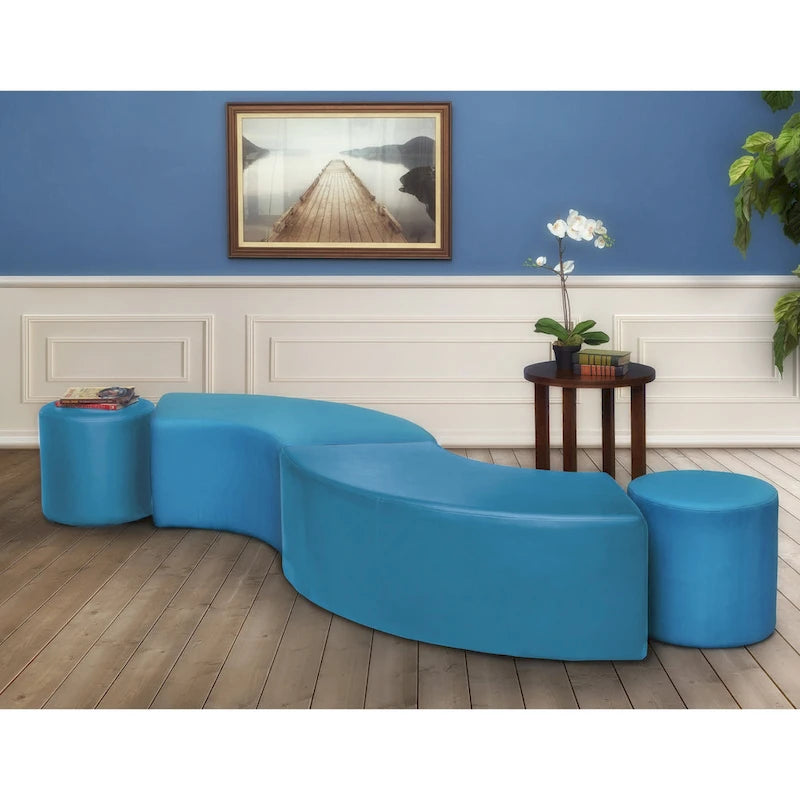 Ottoman en peluche semi-circulaire, noir/vert/bleu sarcelle/gris/bleu, lot de 2