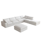 Canapé modulable d'angle en lin gris/noir/blanc avec ottoman, 6 places