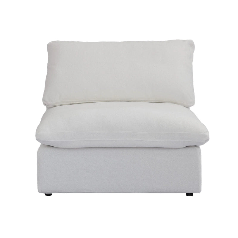 Canapé modulable d'angle en lin gris/noir/blanc avec ottoman, 6 places
