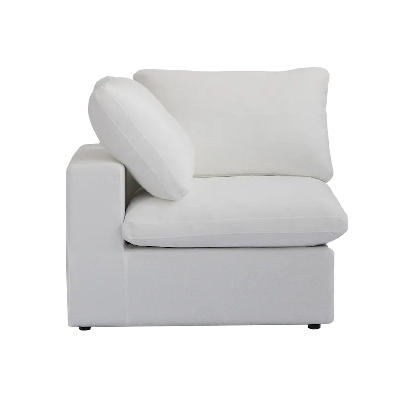 Canapé modulable d'angle en lin gris/noir/blanc avec ottoman, 6 places