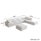 Canapé modulable d'angle en lin gris/noir/blanc avec ottoman, 6 places