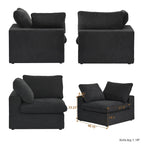 Canapé modulable d'angle en lin gris/noir/blanc avec ottoman, 6 places